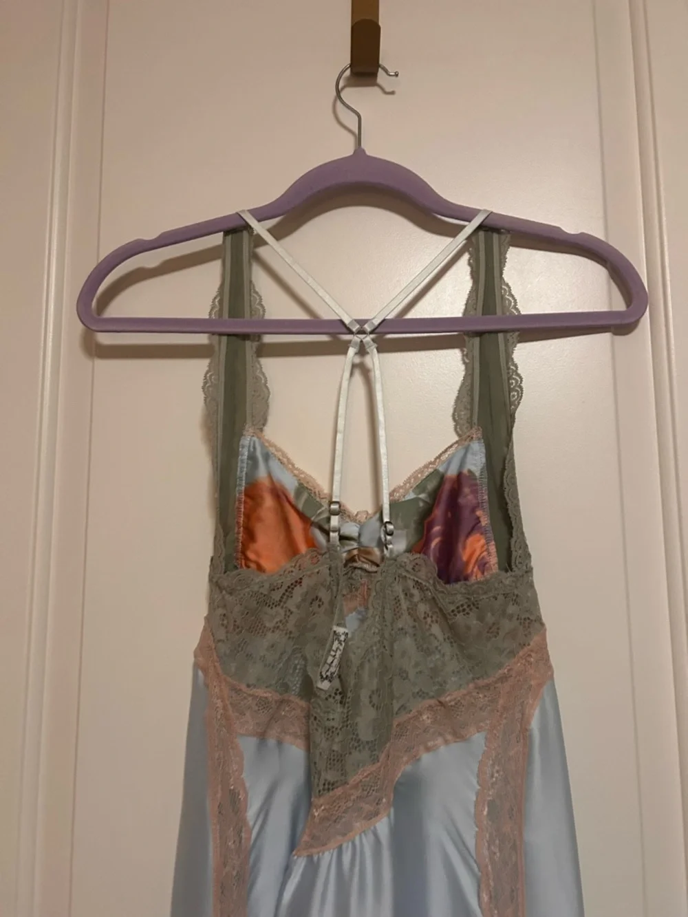 🌸🌺🌼Free People Intimately Light Blue Floral Lace Trim Long Slip Dress🌼🌺🌸 - Picture 10 of 14